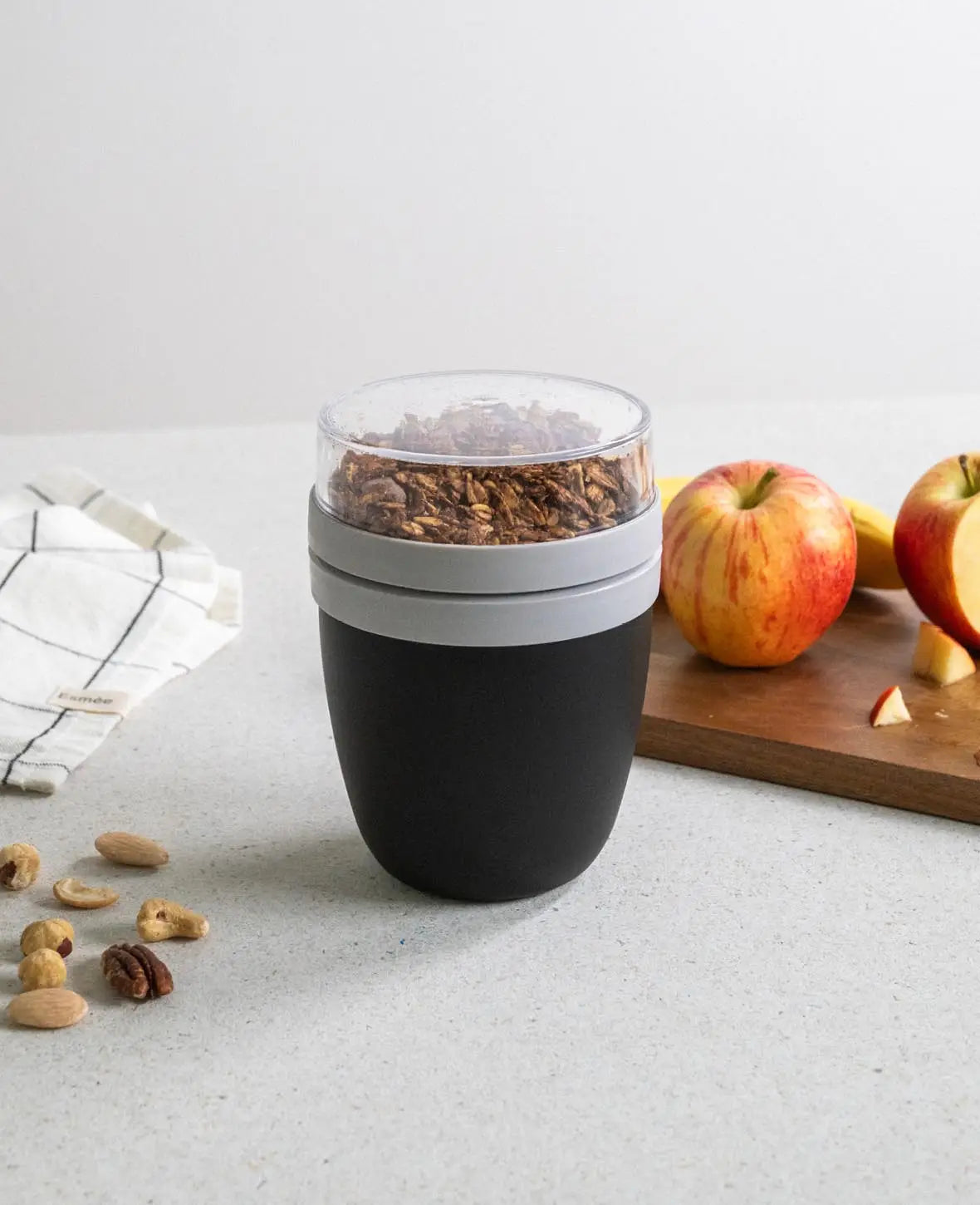(2er Set) 700ml Lunch Pot mit 2 Essens Behälter / Müsli / Joghurt / Suppe - Blau / Schwarz