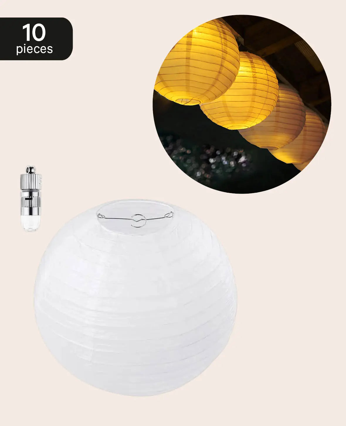 Lampions mit LED Lämpchen für Party / Geburtstag / Hochzeit - Weiss, Ø 30cm, 10 Stk.