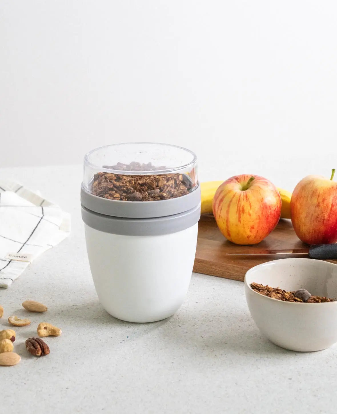 Müsli / Lunch Pot mit 2 Behältern, 700ml, Weiss / Rosa, 2 Stück