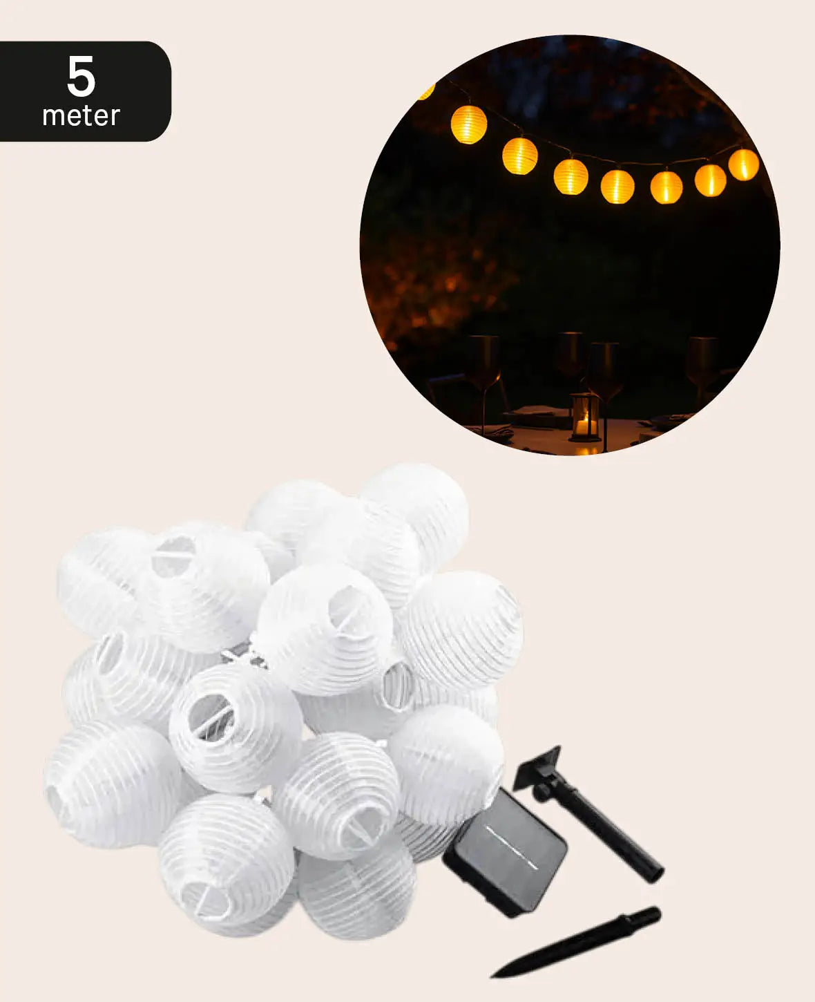 LED Papier Deko Solar Lichterkette / Lampions - Warmweiss, 5 m