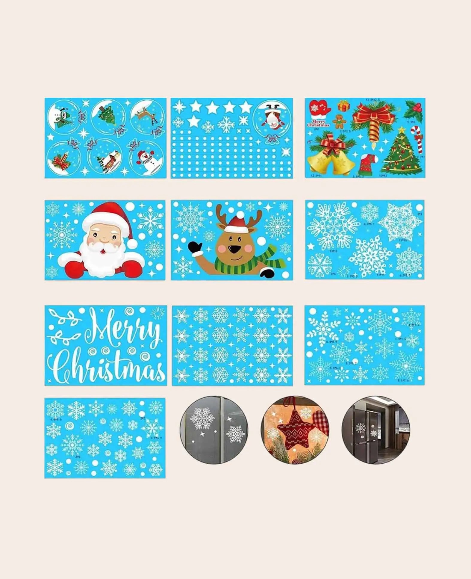Weihnachts Fenster Folien Aufkleber - Santa / Rentier, 260er Set