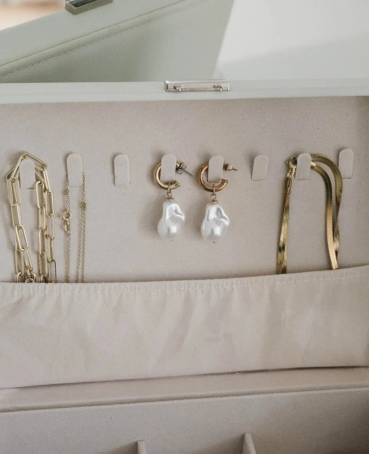 Leder Schmuckschatulle mit Schloss, Aufbewahrungsbox Organizer, Ivory