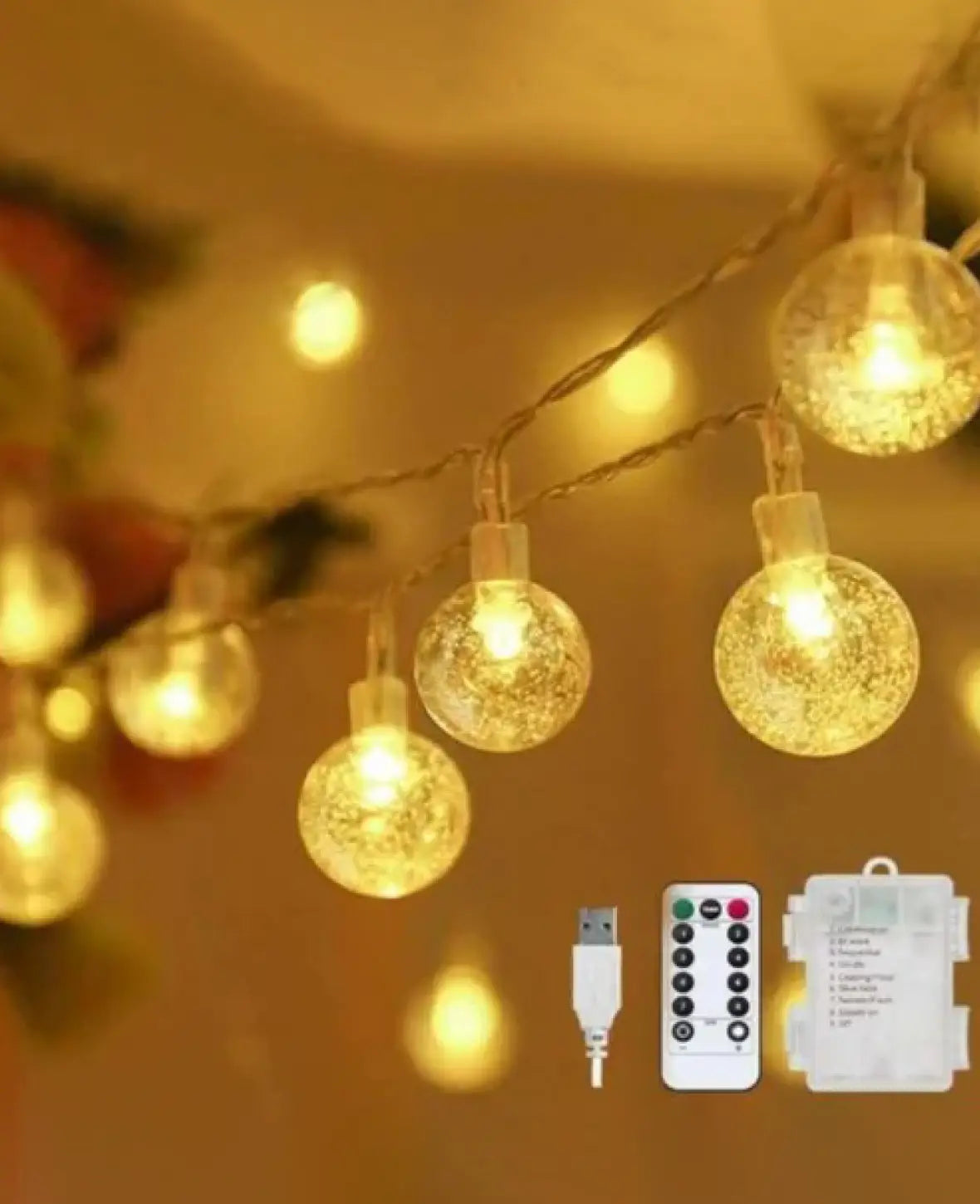 100 LED's Deko Lichterkette Kugeln Outdoor Beleuchtung 8 Modi, 12m - Warmweiss