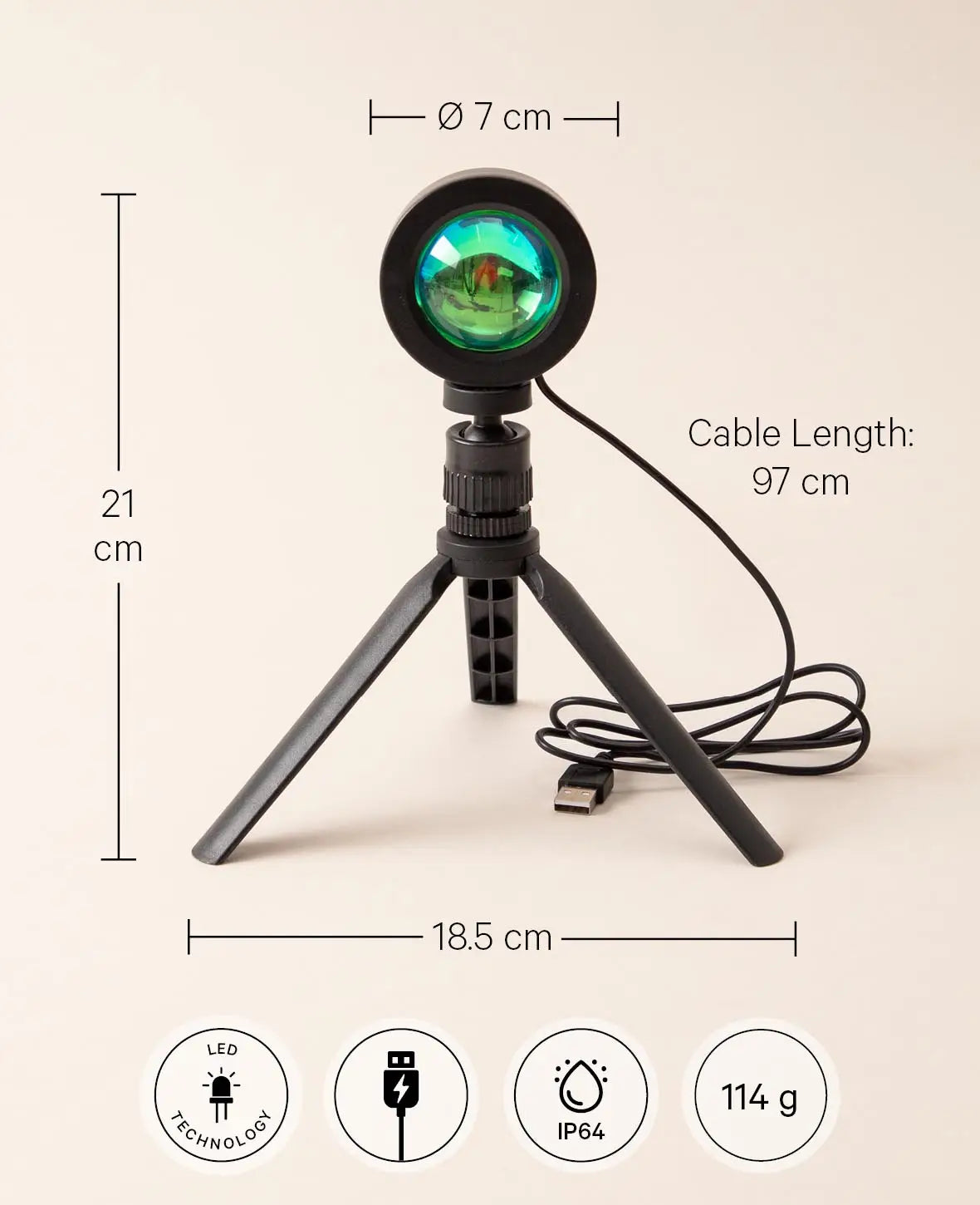 Sonnenuntergang Projektor Lampe USB Nachtlicht mit Tripod Stativ, Schwarz