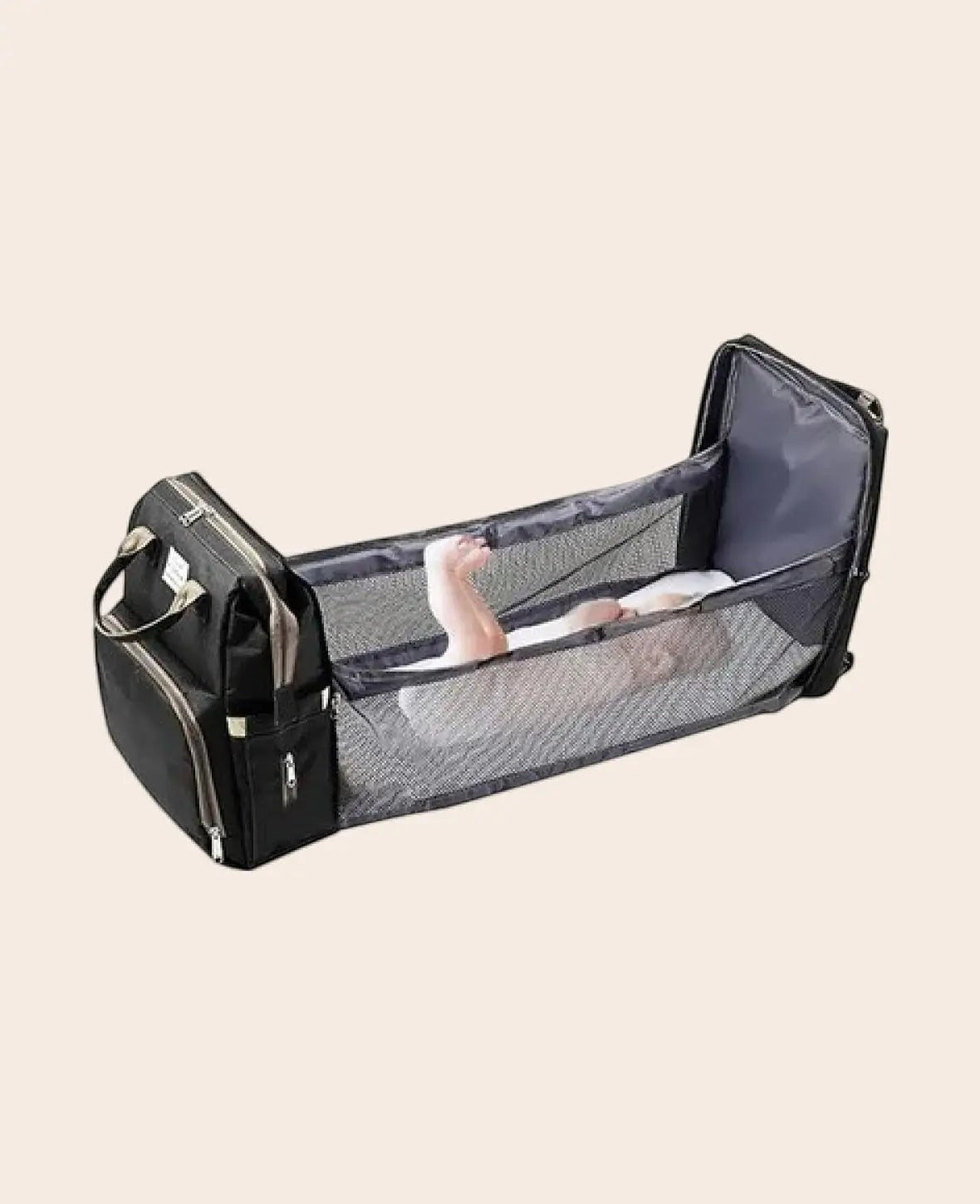2in1 Baby Reise Rucksack Wickeltasche + Schlafbett, 47x36x12cm - Schwarz