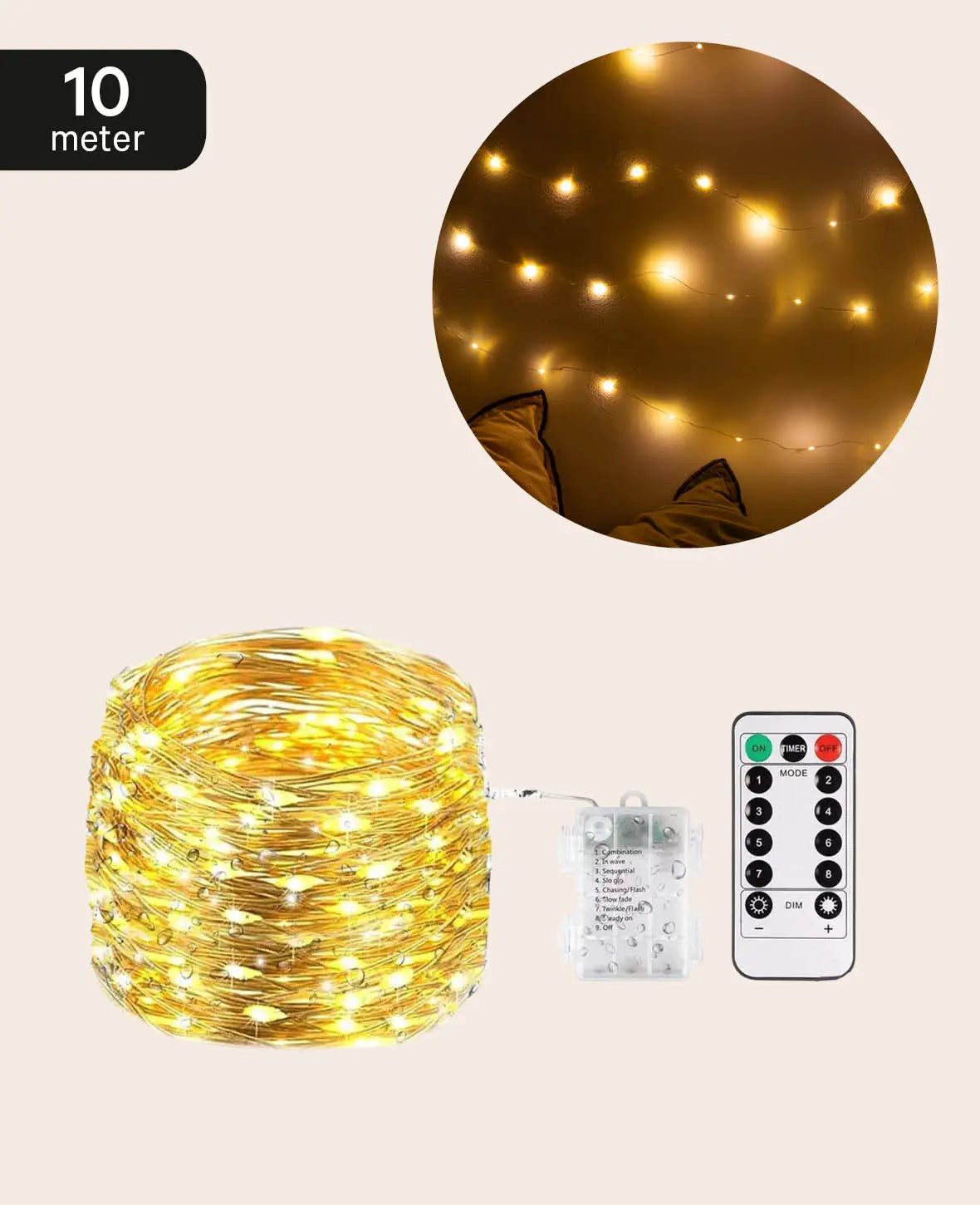 100 LED's Draht Lichterkette Outdoor Beleuchtung 8 Modi - Warmweiss, 10m