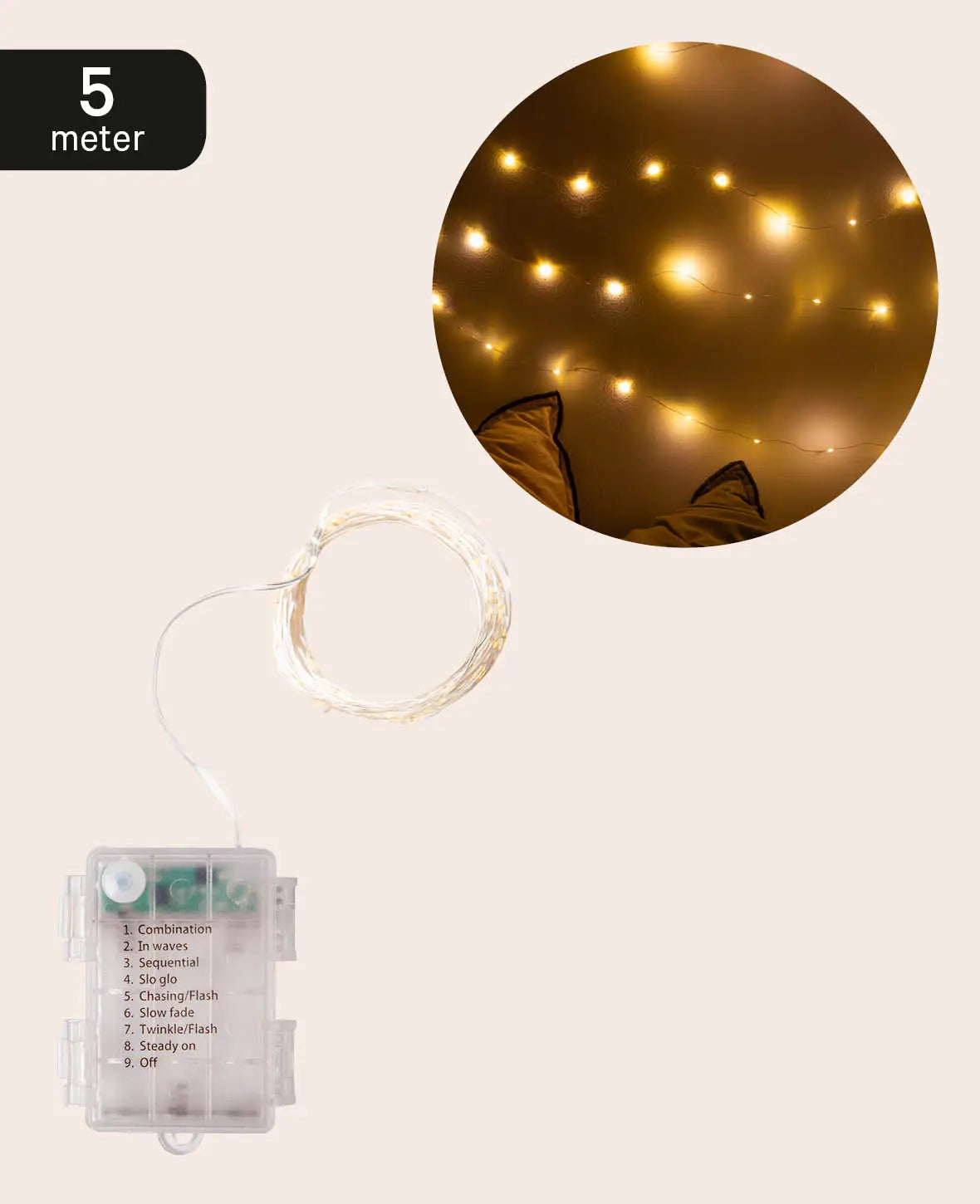 LED  Draht Lichterkette  Beleuchtung 8 Modi - Warmweiss, 5m