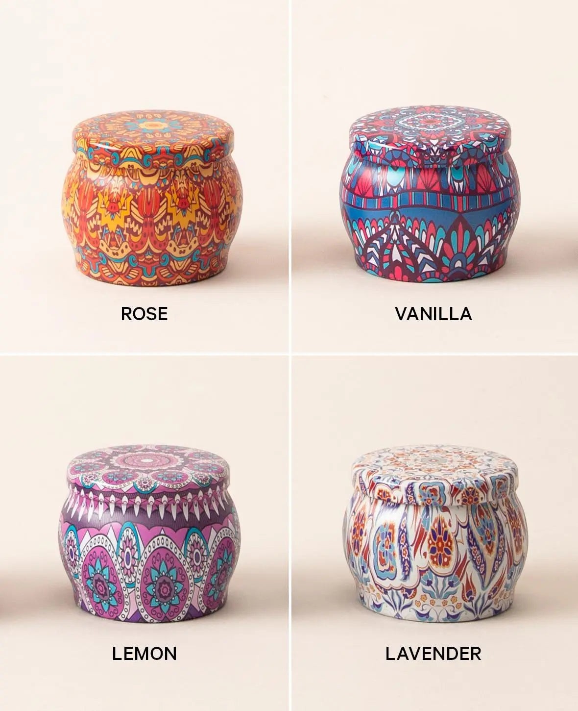 Duft Kerzen Geschenkset im Mandala Design - 100% Sojawachs