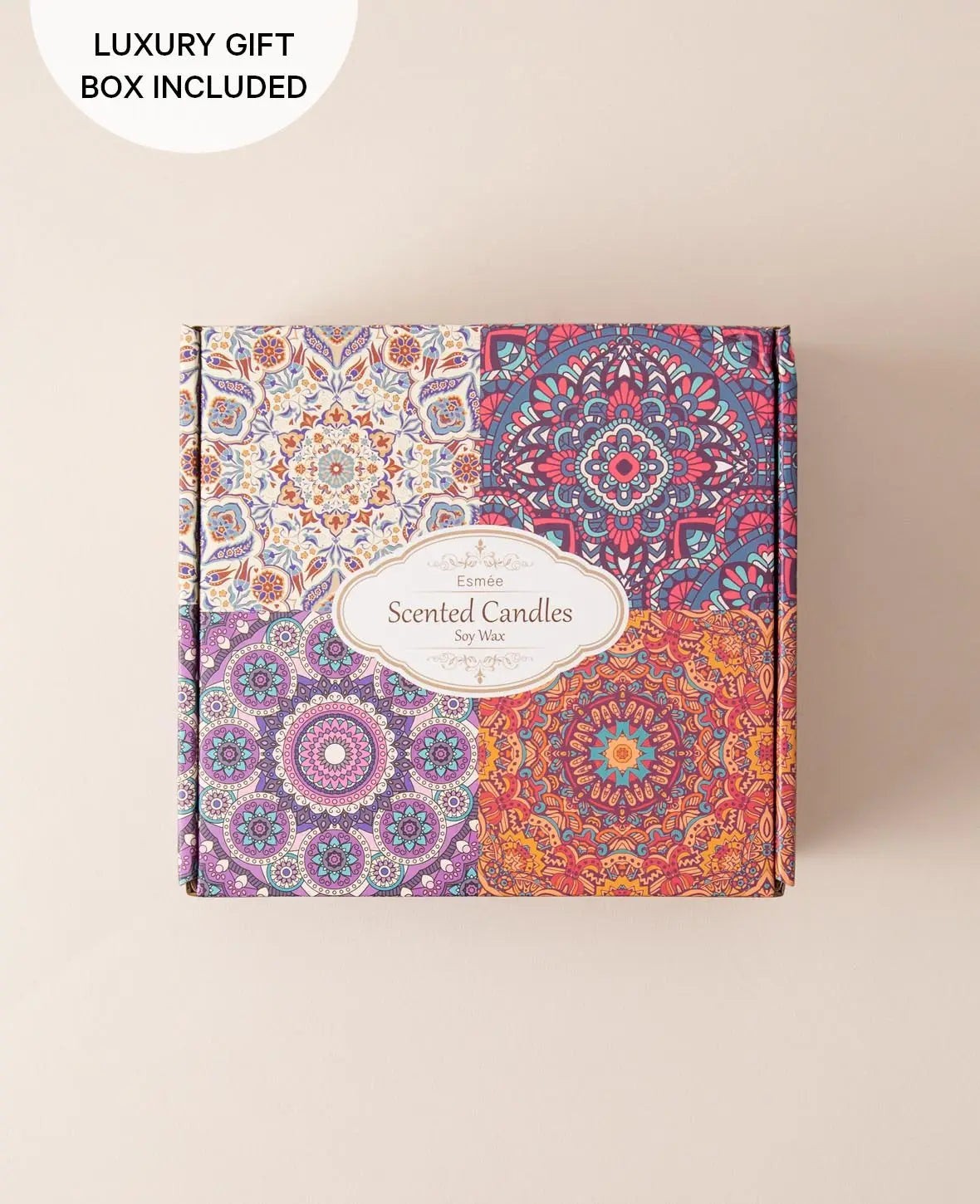 Duft Kerzen Geschenkset im Mandala Design - 100% Sojawachs