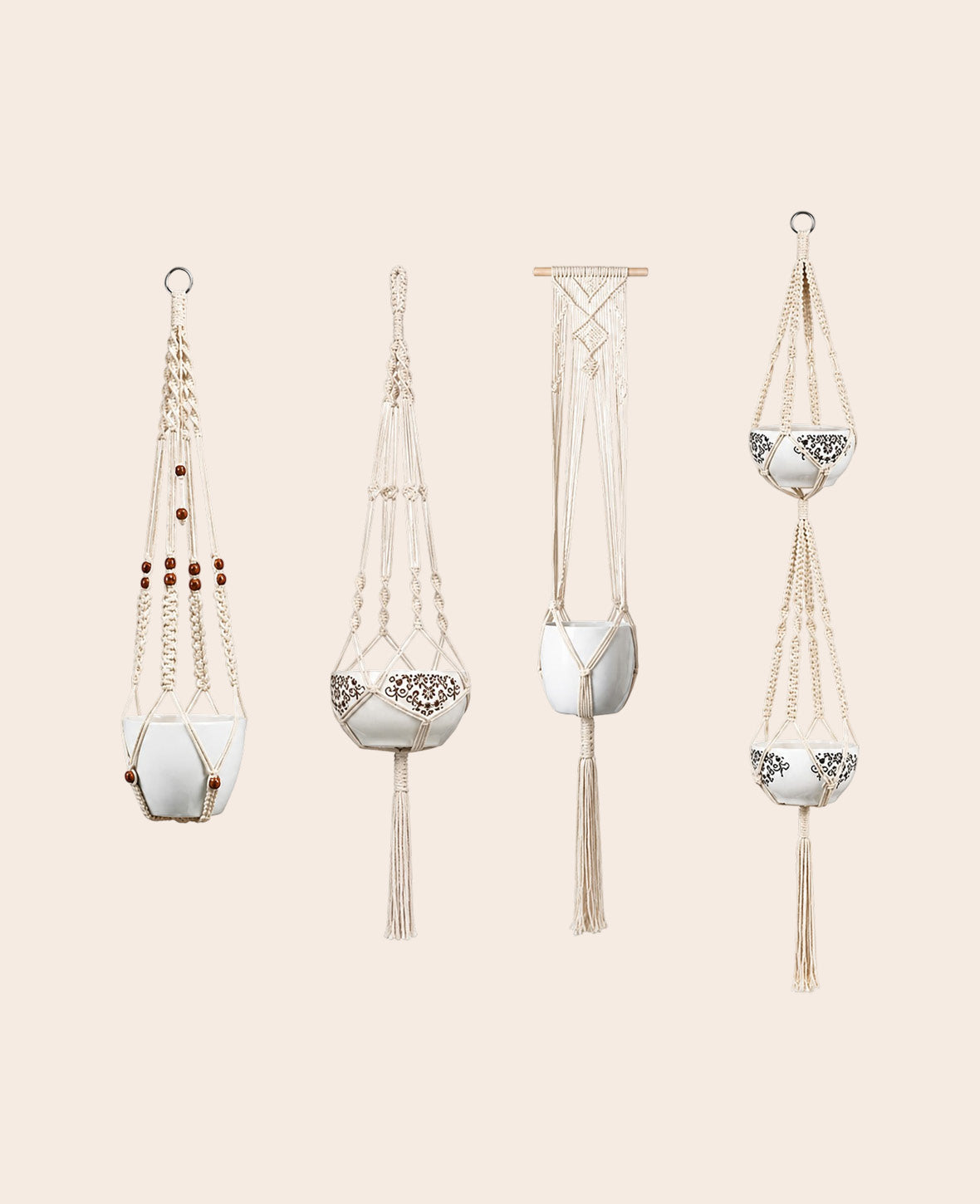 Boho Makramee Blumenampel 4er Set – Handgeknüpft