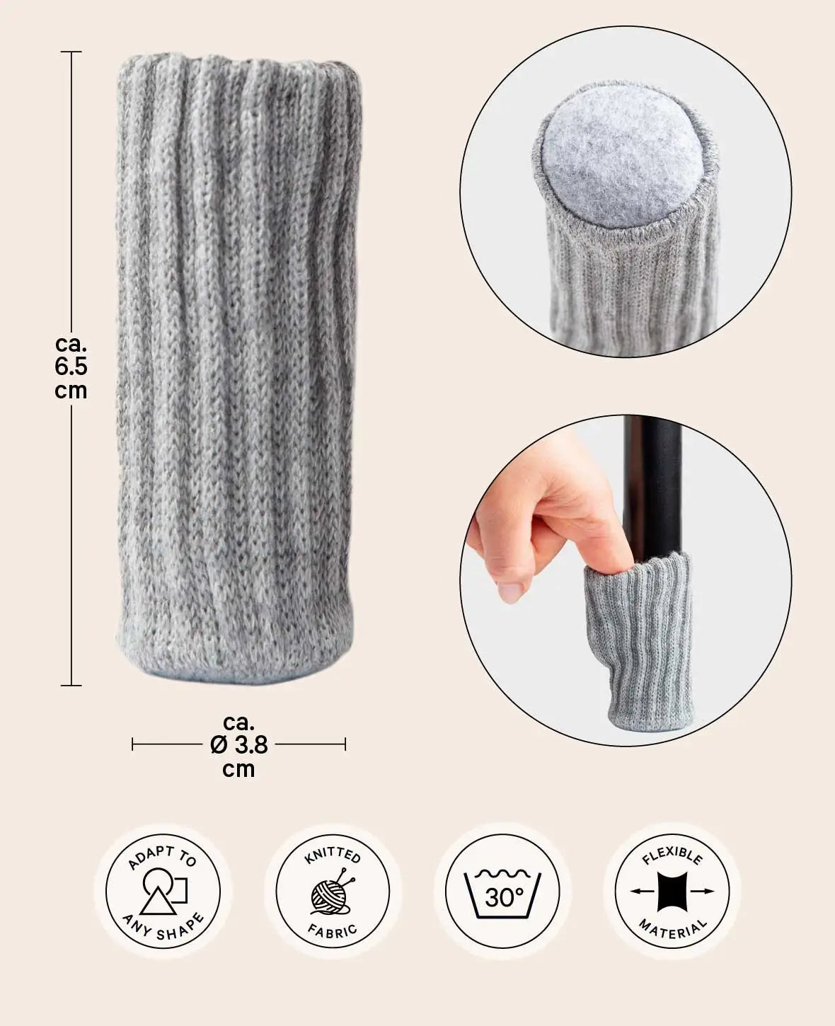 (4er) Stoff Stuhlbein Stulpen Schutz – Grau