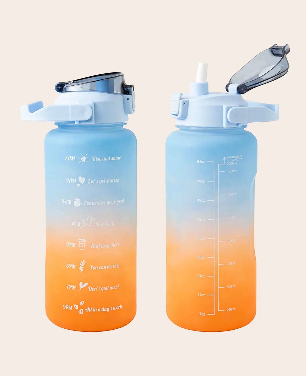 (2L) Tragbare Fitness Trinkflasche mit Zeit Markierung, Blau