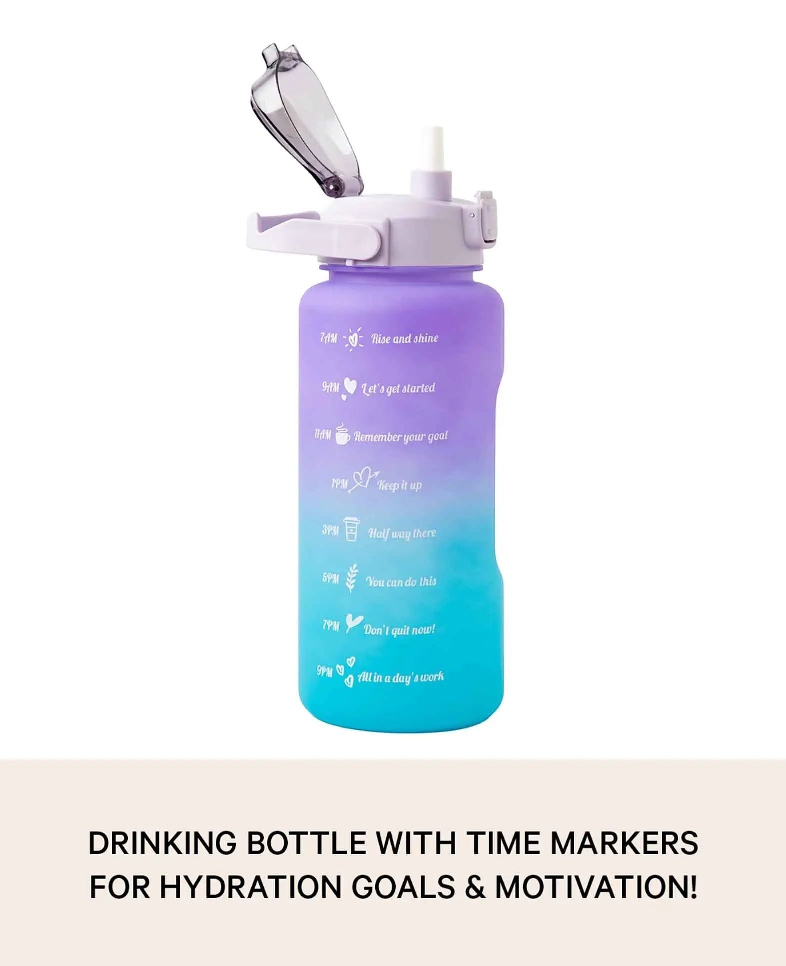 (2L) Tragbare Fitness Trinkflasche mit Zeit Markierung, Lila
