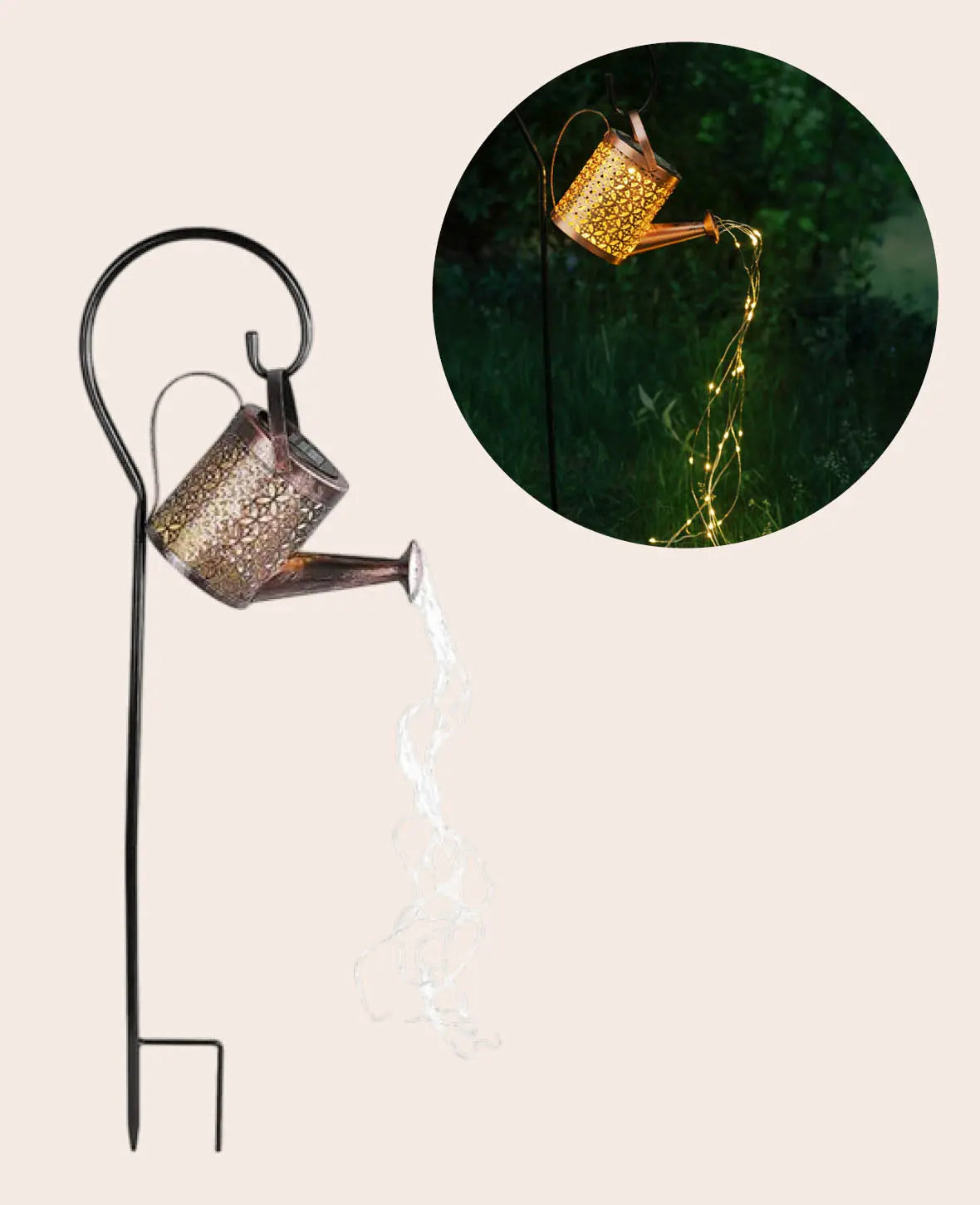 Solar Giesskanne mit Haken & Lichterkette, ideal als Garten Deko