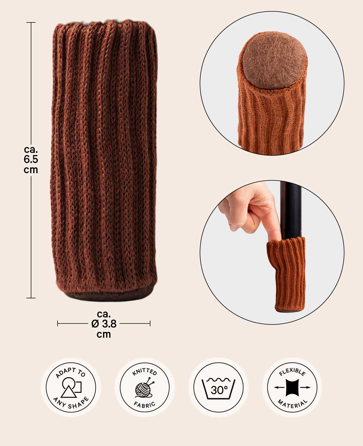 (4er) Stoff Stuhlbein Stulpen Schutz – Braun