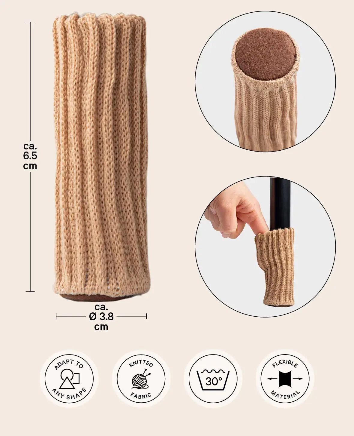 (4er) Stoff Stuhlbein Stulpen Schutz – Hellbraun