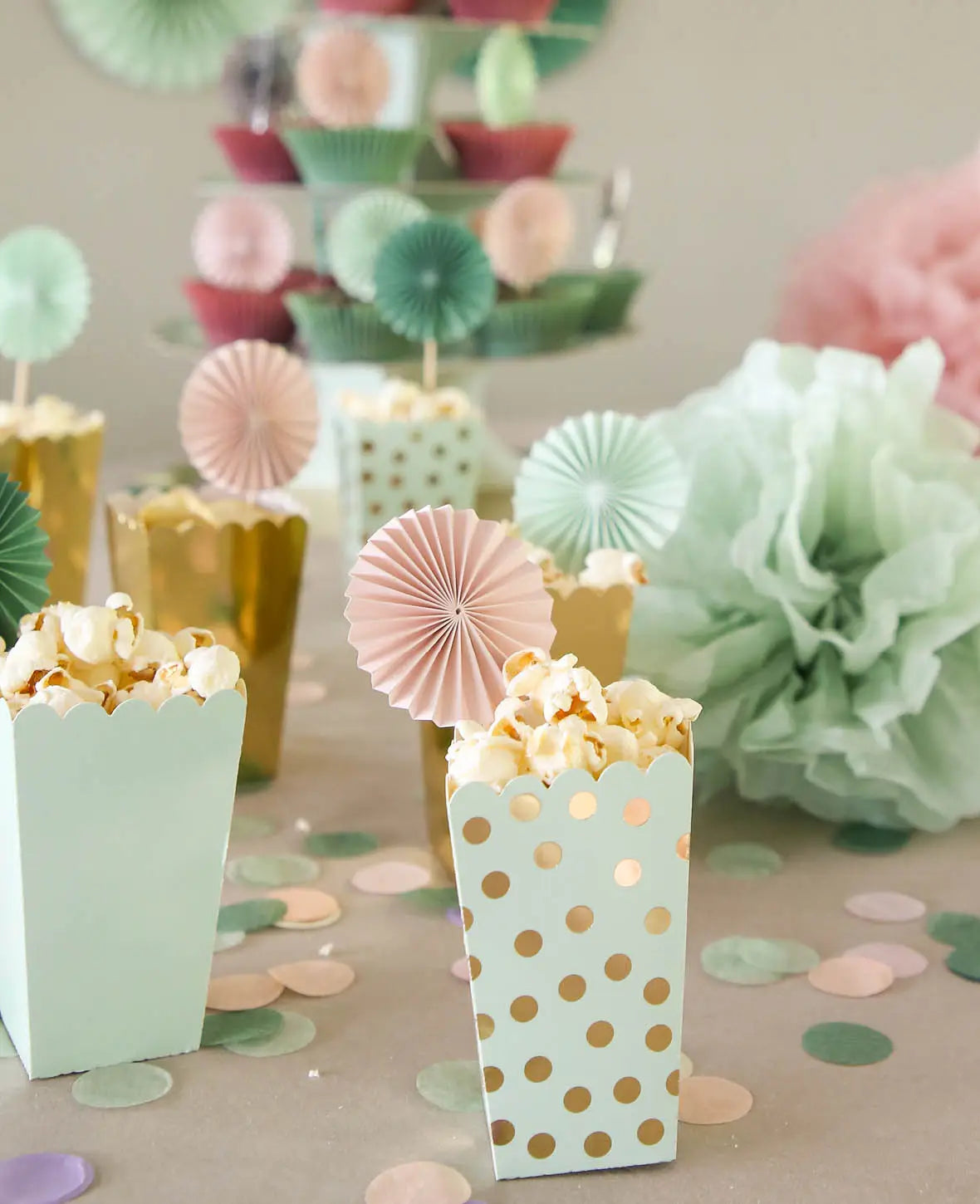 Popcorn Box, Mint / Gold, 10 cm, 6 Stk.