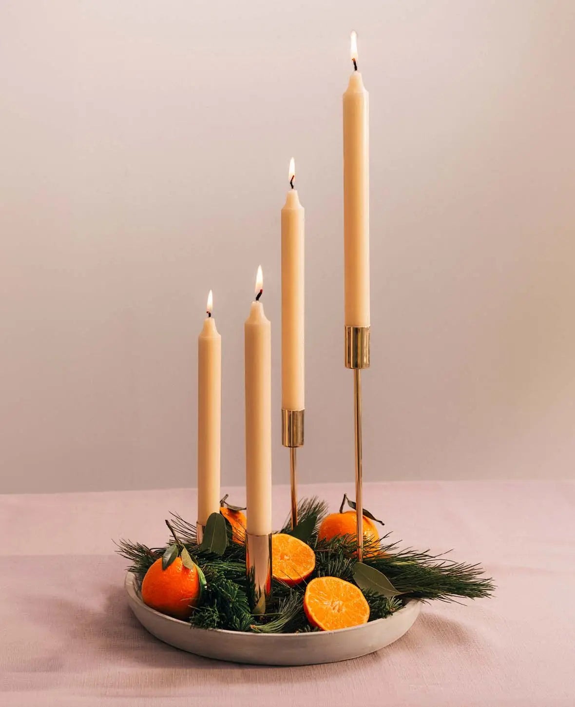 4er Set Stabkerzen / Tafelkerzen in Creme, H 25 cm x Ø 2.2 cm
