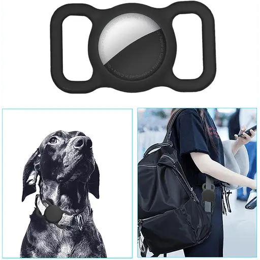 Apple AirTag Silikon Case Hülle Halsband Halterung für Haustiere, Schwarz