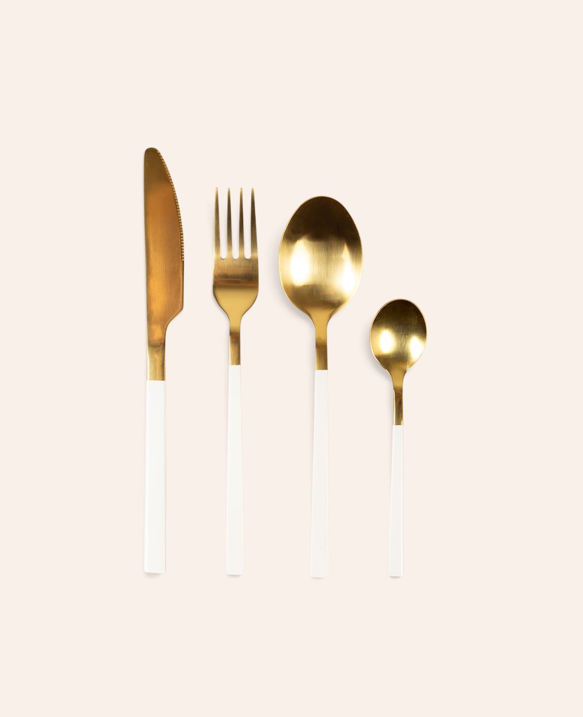 Esmée 16-teiliges Besteckset aus Edelstahl mit glänzenden goldfarbenen Köpfen und eleganten weissen Griffen