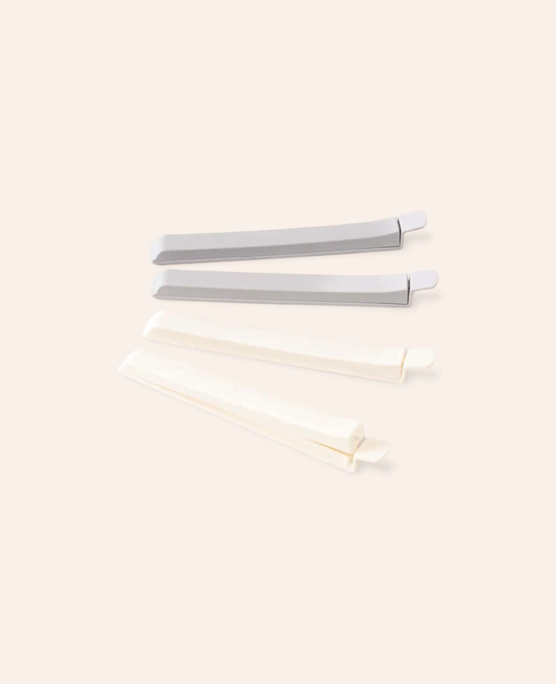 Esmée Beutelverschluss Clips im 4er Set, 16 cm lang in Weiss und Grau mit robustem Verschlussmechanismus