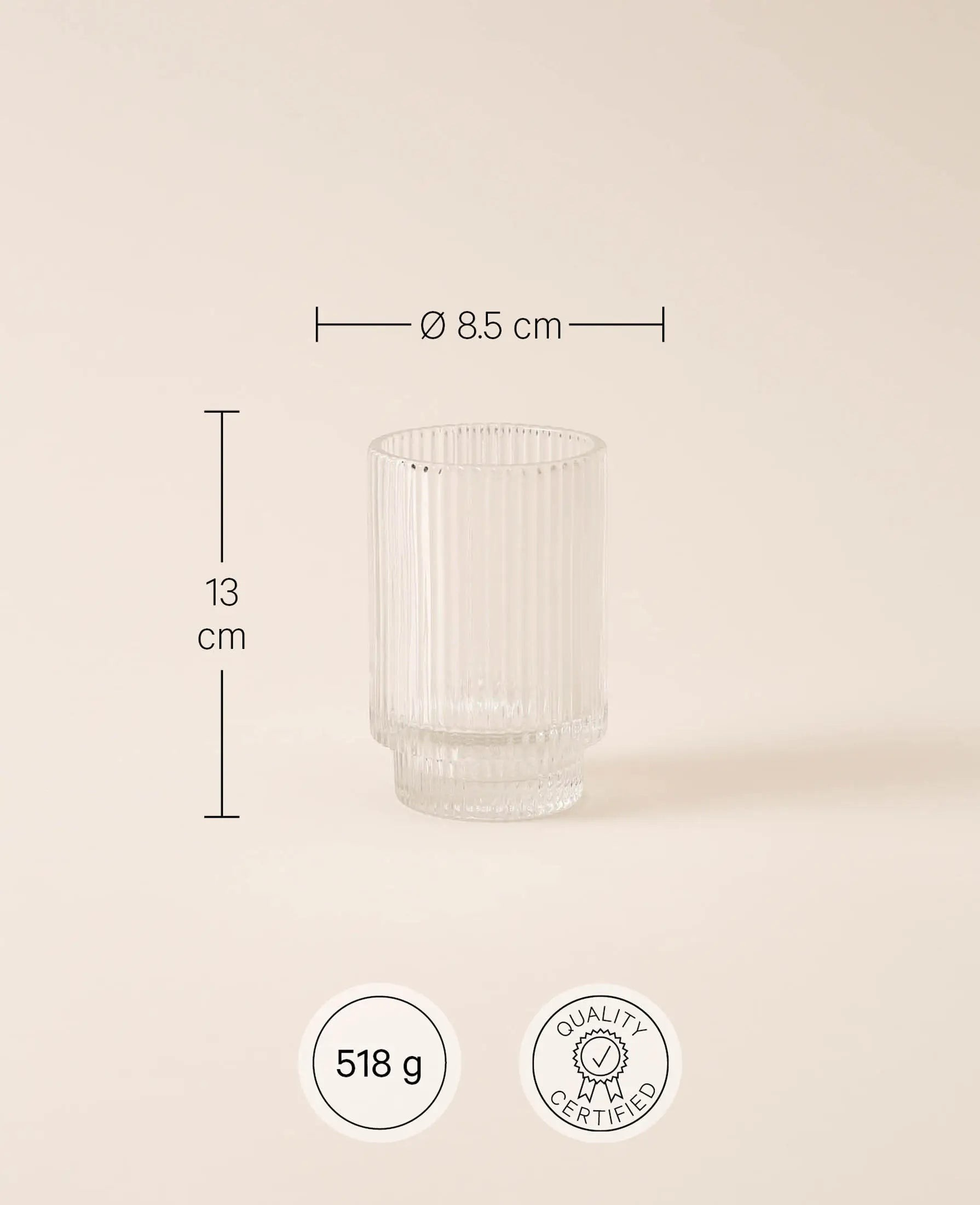 Esmée Teelichtglas aus geriffeltem Klarglas mit 13 cm Höhe für eine stimmungsvolle Dekoration