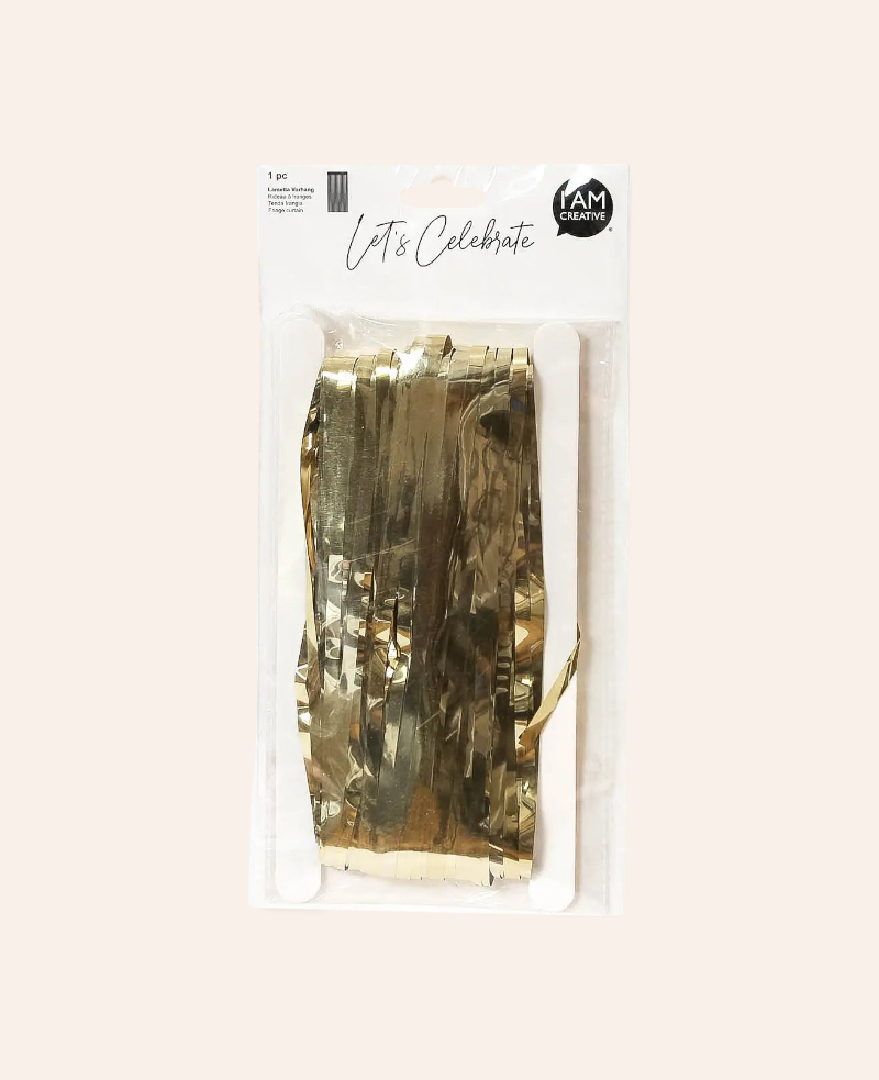 Esmée goldener Lametta-Vorhang in Kunststoff-Verpackung für Partys und Feiern, 0,9 x 2,4 m