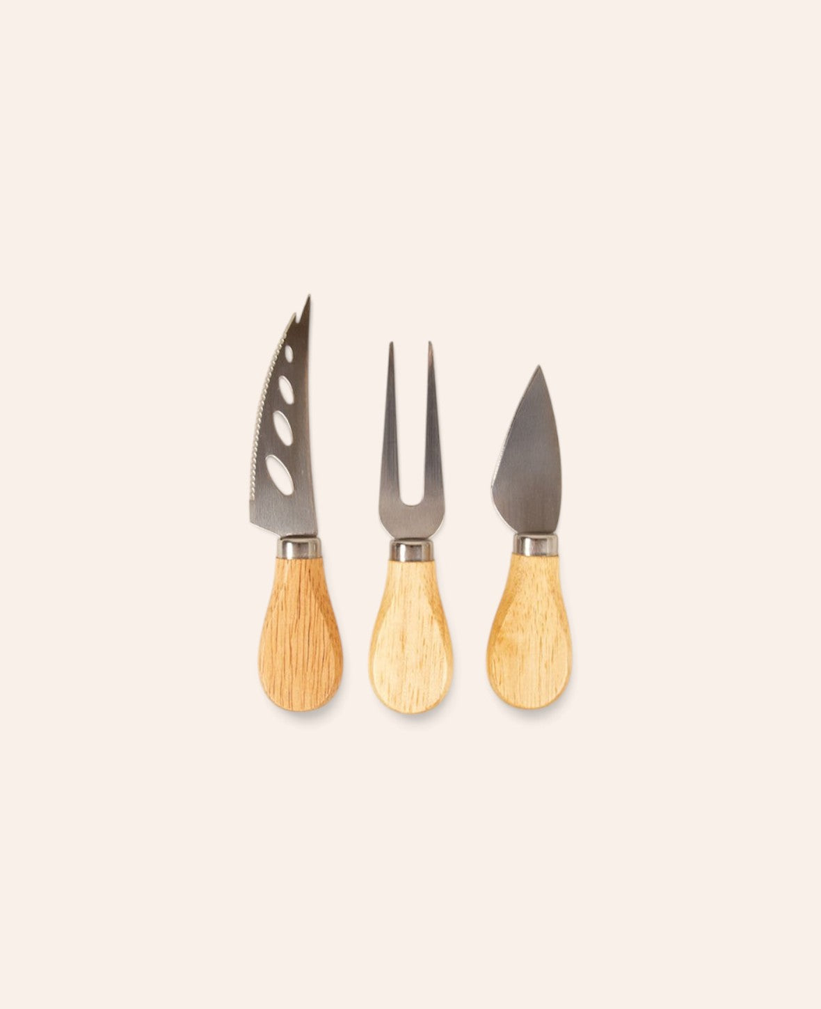 Esmée 3-teiliges Käsemesser-Set mit Edelstahlklingen und ergonomischen Griffen aus hellem Gummibaumholz