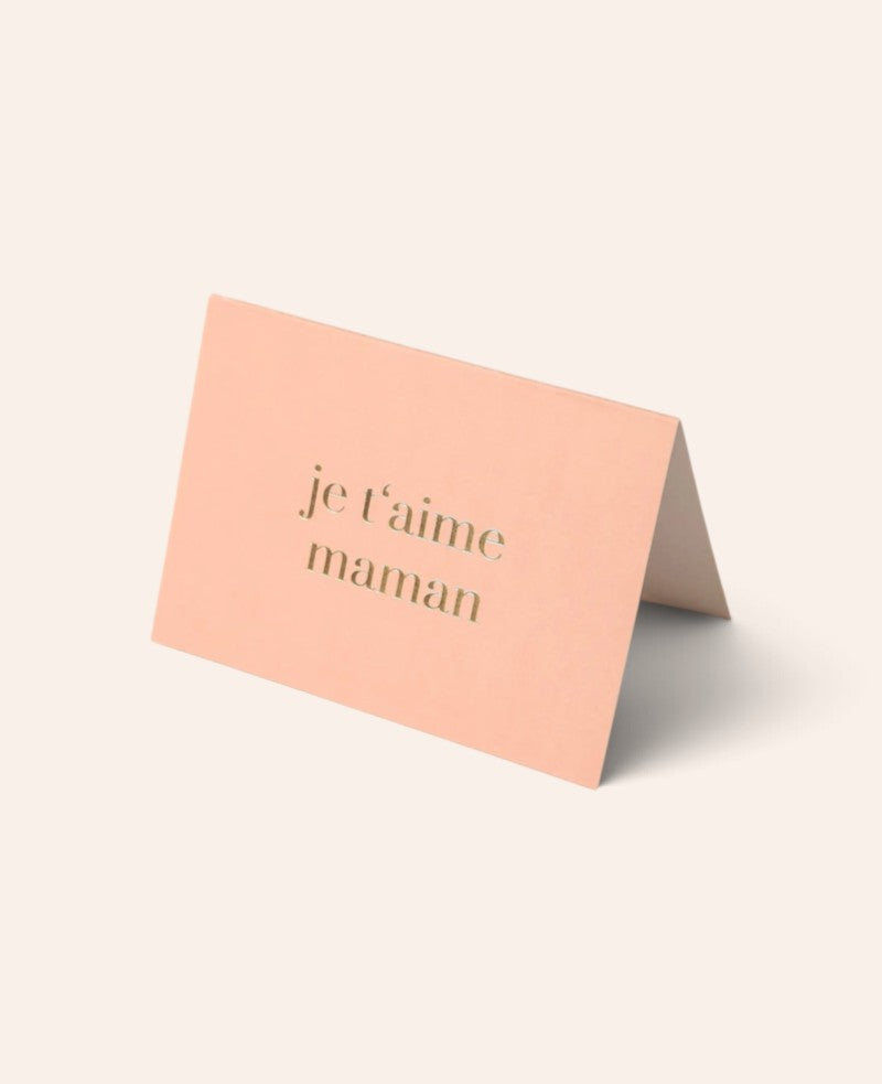 Esmée Klappkarte in Apricot mit goldener Schrift je t'aime maman aus hochwertigem Naturpapier für Muttertag