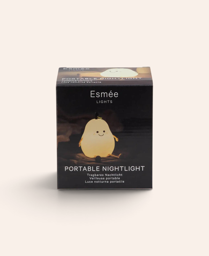 Esmée LED Nachtlicht in Birnenform mit freundlichem Gesicht in der Produktverpackung