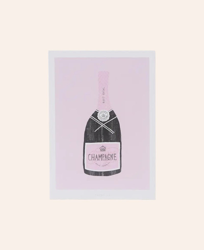 Esmée Postkarte Champagne im A6 Format mit illustrierter Champagnerflasche auf mattem Naturpapier