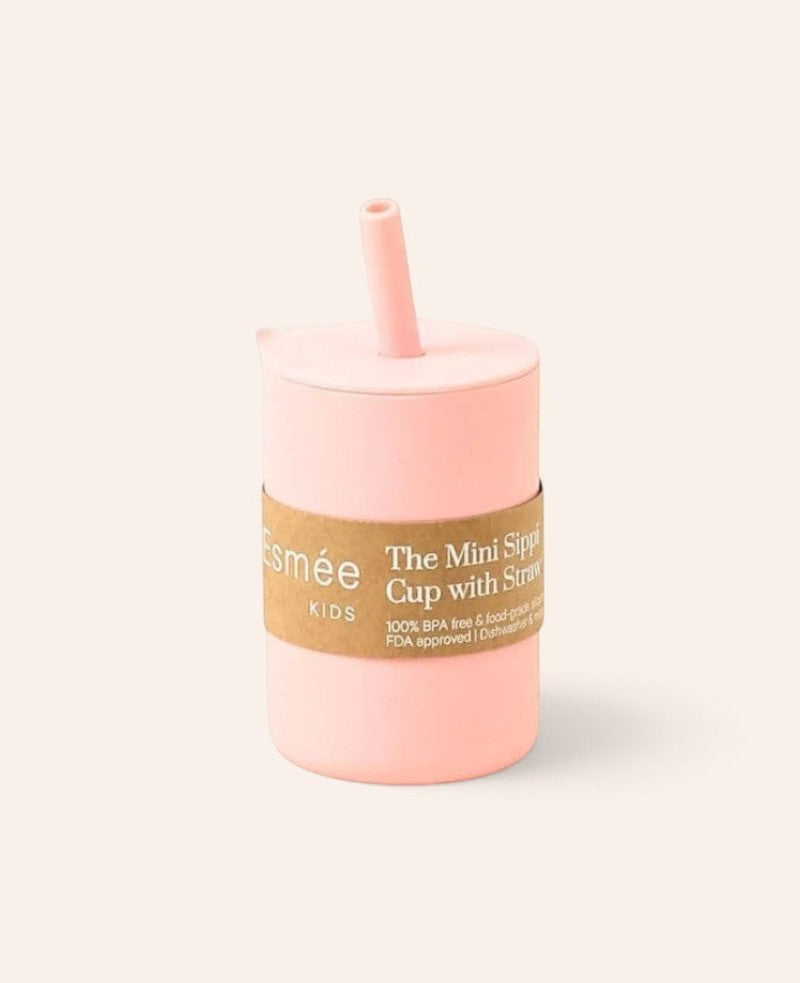 Esmée rosa Silikon-Trinkbecher für Kinder mit Strohhalm und Schraubverschluss, 200 ml Fassungsvermögen
