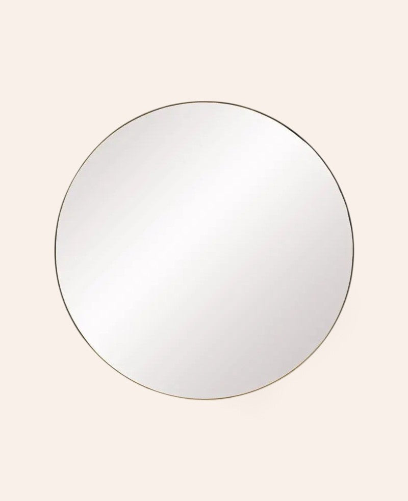 Esmée runder Wandspiegel mit dünnem goldenem Metallrahmen, 30 cm Durchmesser, schlichtes Design für die Wand