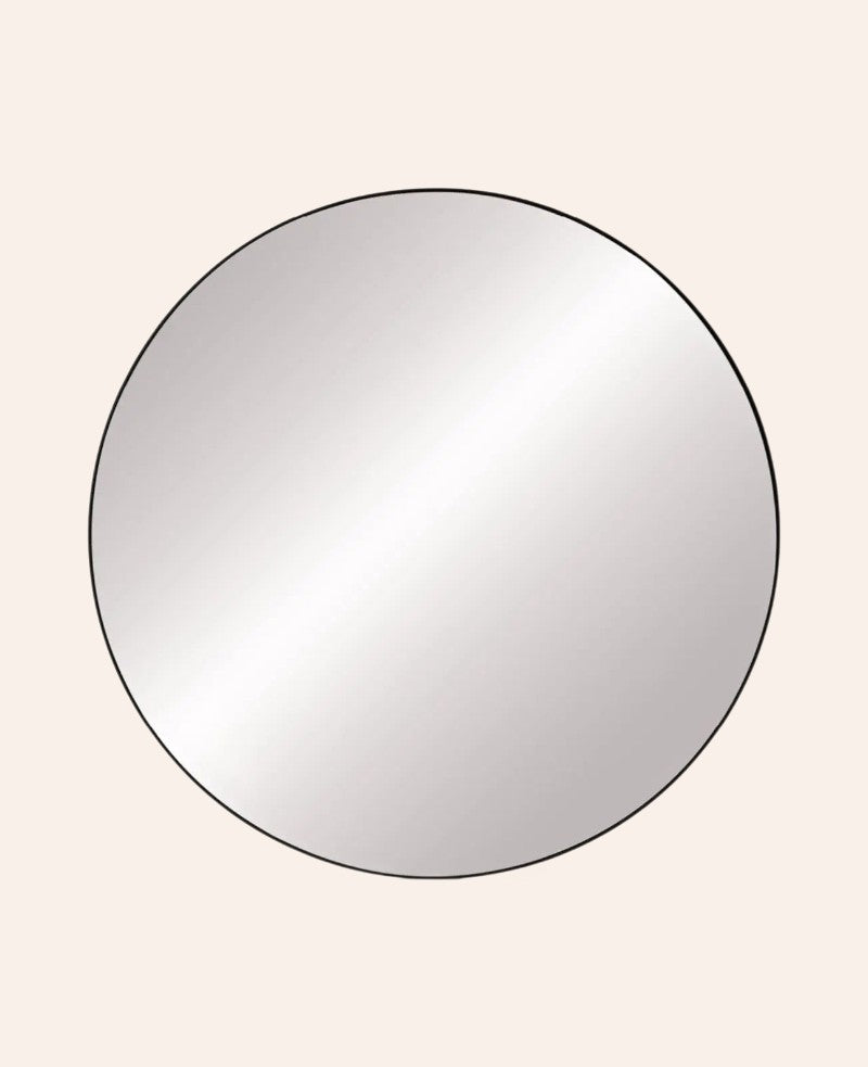 Esmée runder Wandspiegel mit dünnem schwarzem Metallrahmen, 76 cm Durchmesser für ein modernes Wohnambiente