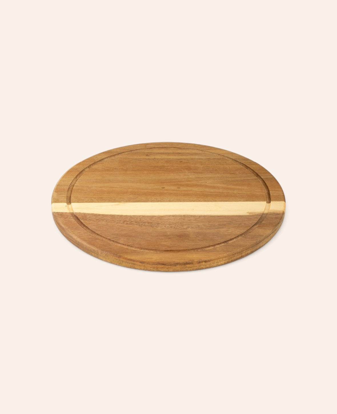 Rundes Esmée Schneidebrett aus Akazienholz mit Auffangrille und natürlicher Maserung, 30 cm Durchmesser