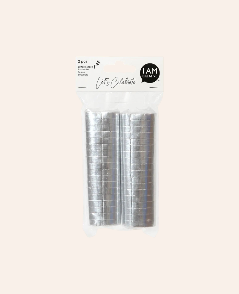Esmée silberne Luftschlangen im 2er-Pack aus bedrucktem Papier für festliche Partydekoration