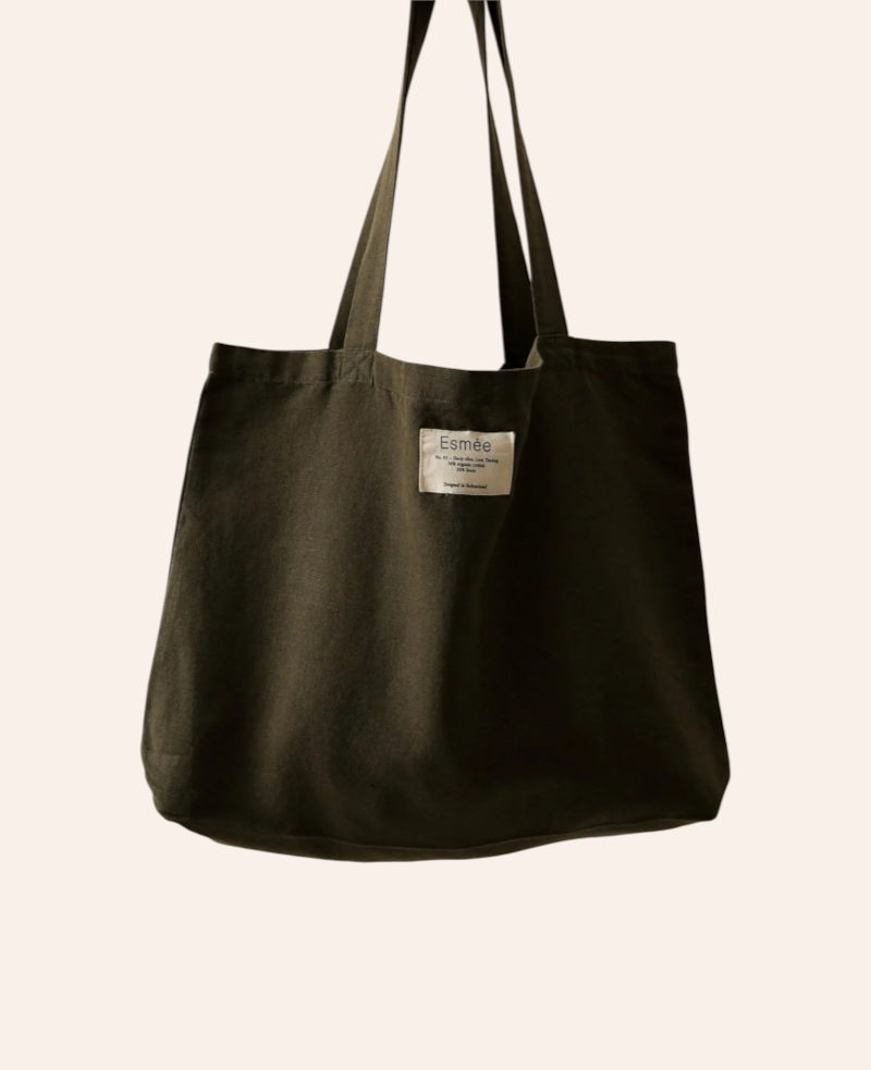 Esmée Totebag Lora in Olivgrün aus nachhaltigem Bio-Baumwoll-Leinenmix mit langen Henkeln