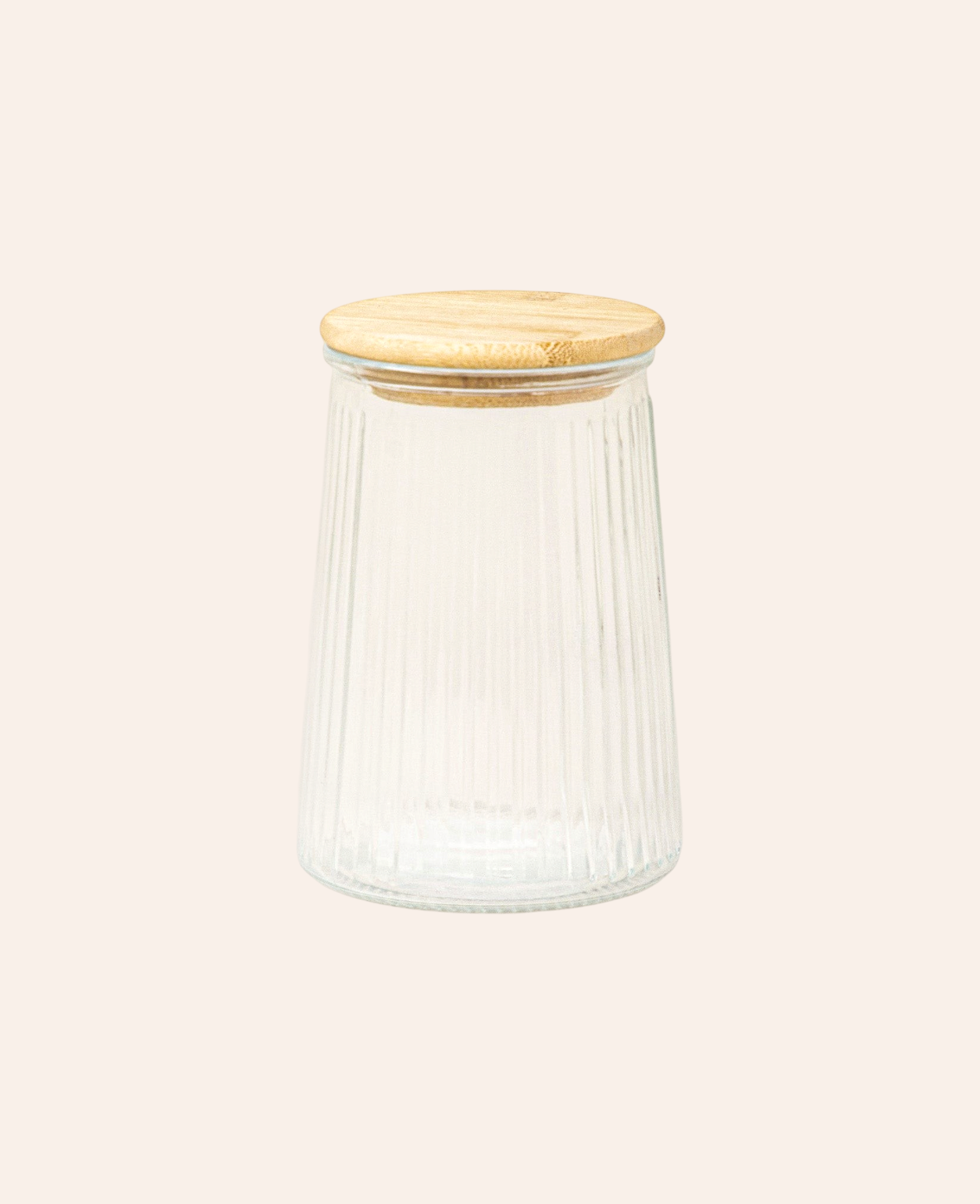 Esmée Vorratsglas aus geriffeltem Glas mit flachem Bambusdeckel und Silikondichtung, 1000 ml Fassungsvermögen