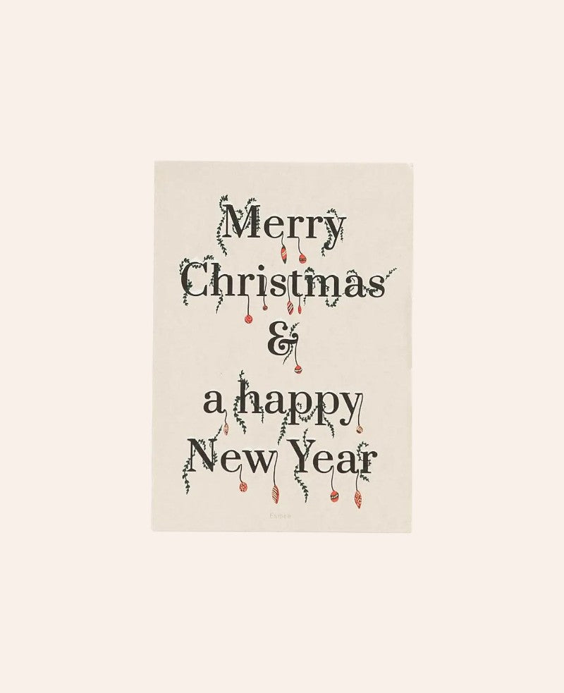 Esmée Weihnachtskarte im A6 Format mit Merry Christmas Schriftzug und weihnachtlichen Verzierungen auf Naturpapier