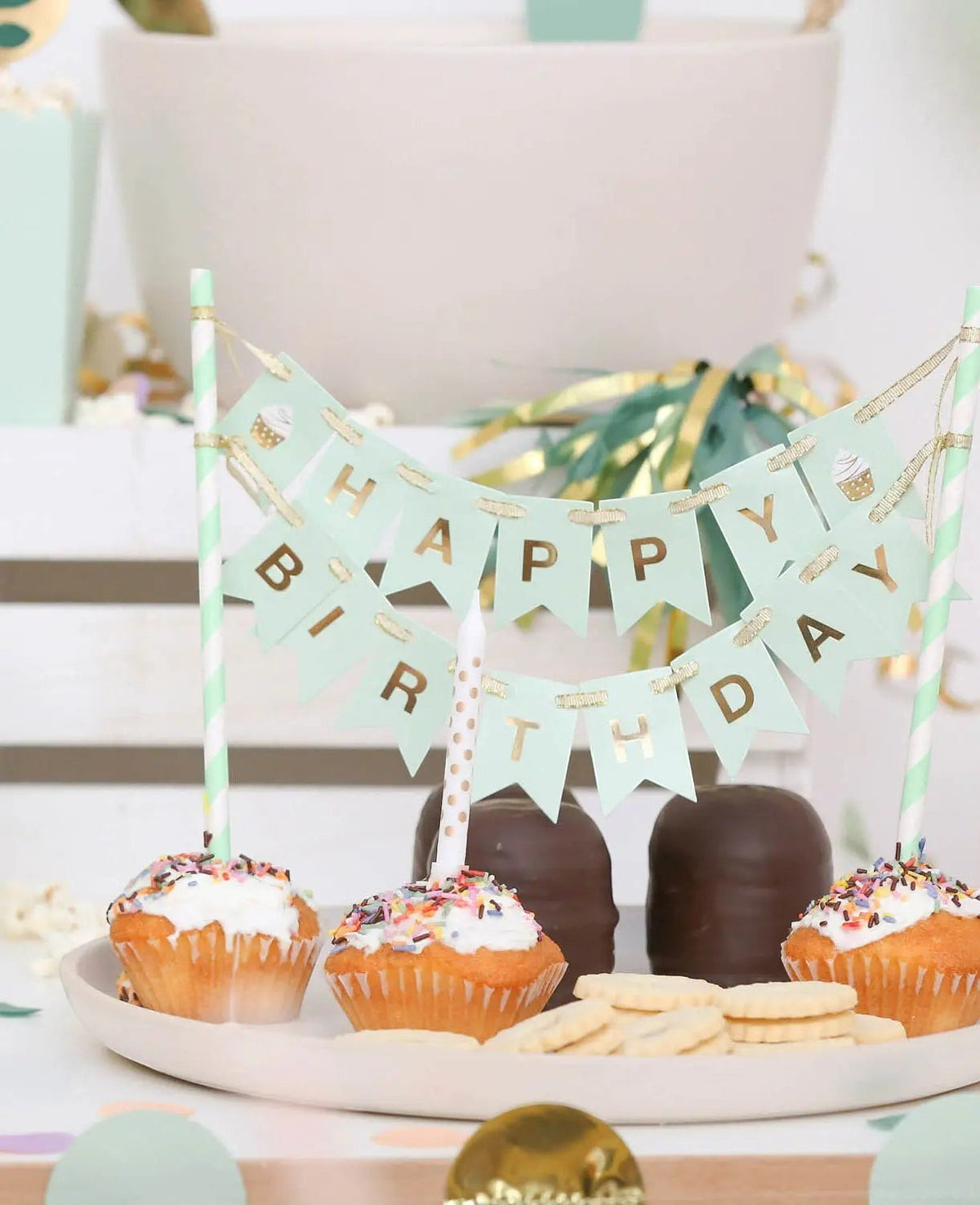 Torten Topper Birthday, Mint, 28 x 19.5 cm